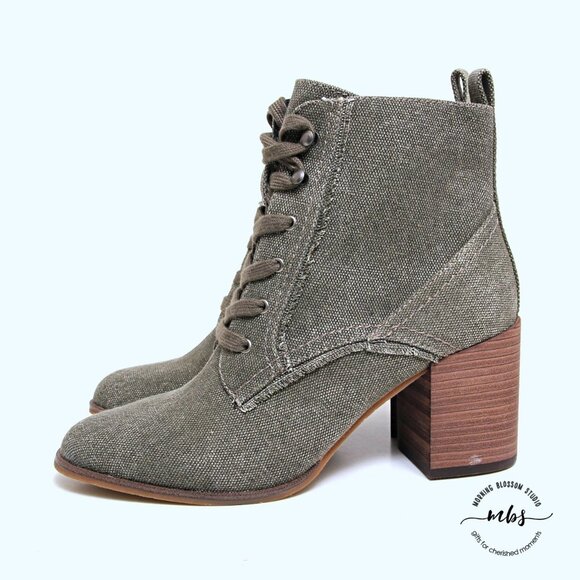 NWOT Splendid Leonardo Lace-Up Canvas Chunky Heeled Booties - Picture 11 of 12
